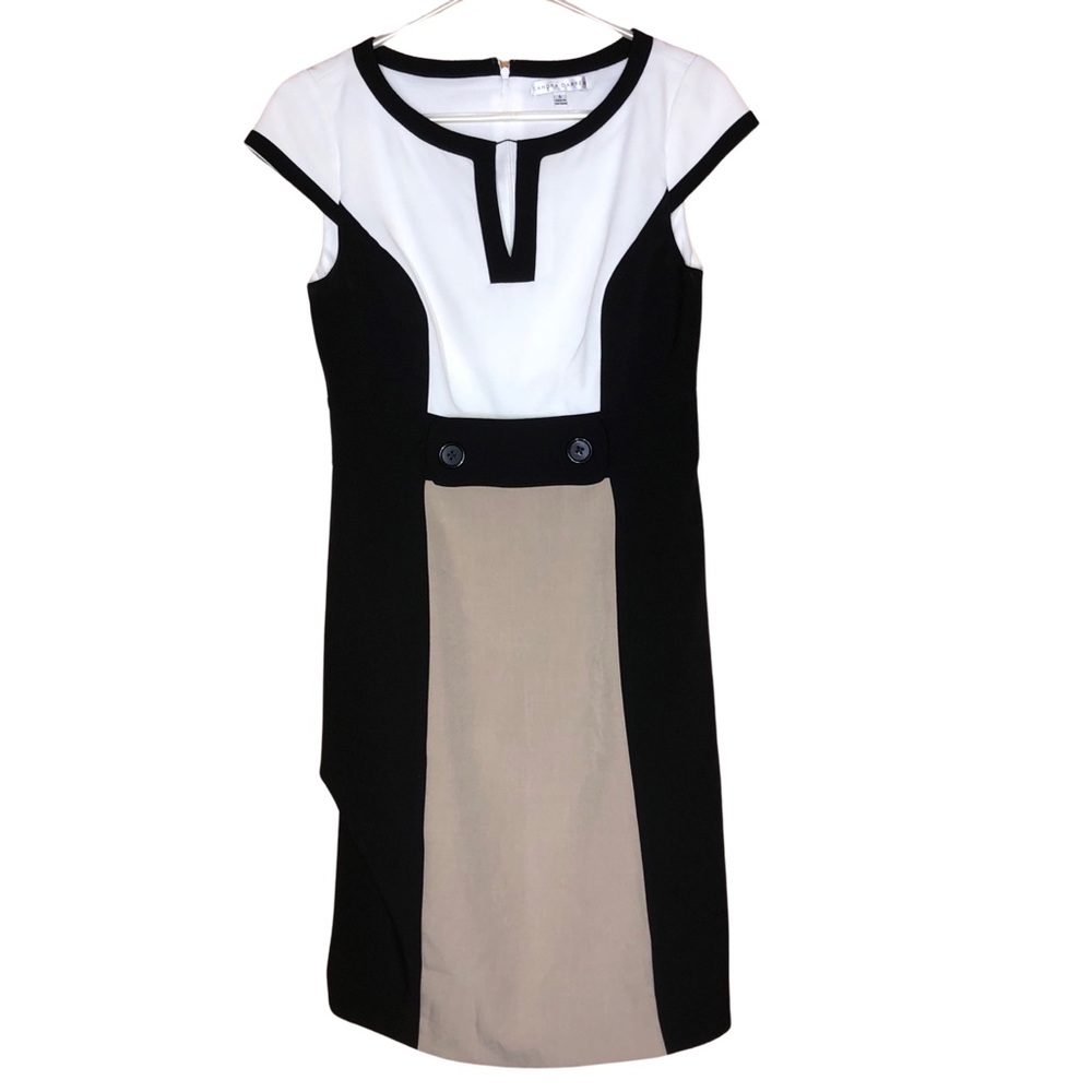 Sandra Darren Color Block Sheath Dress Short Sleeved Career work Sz 6